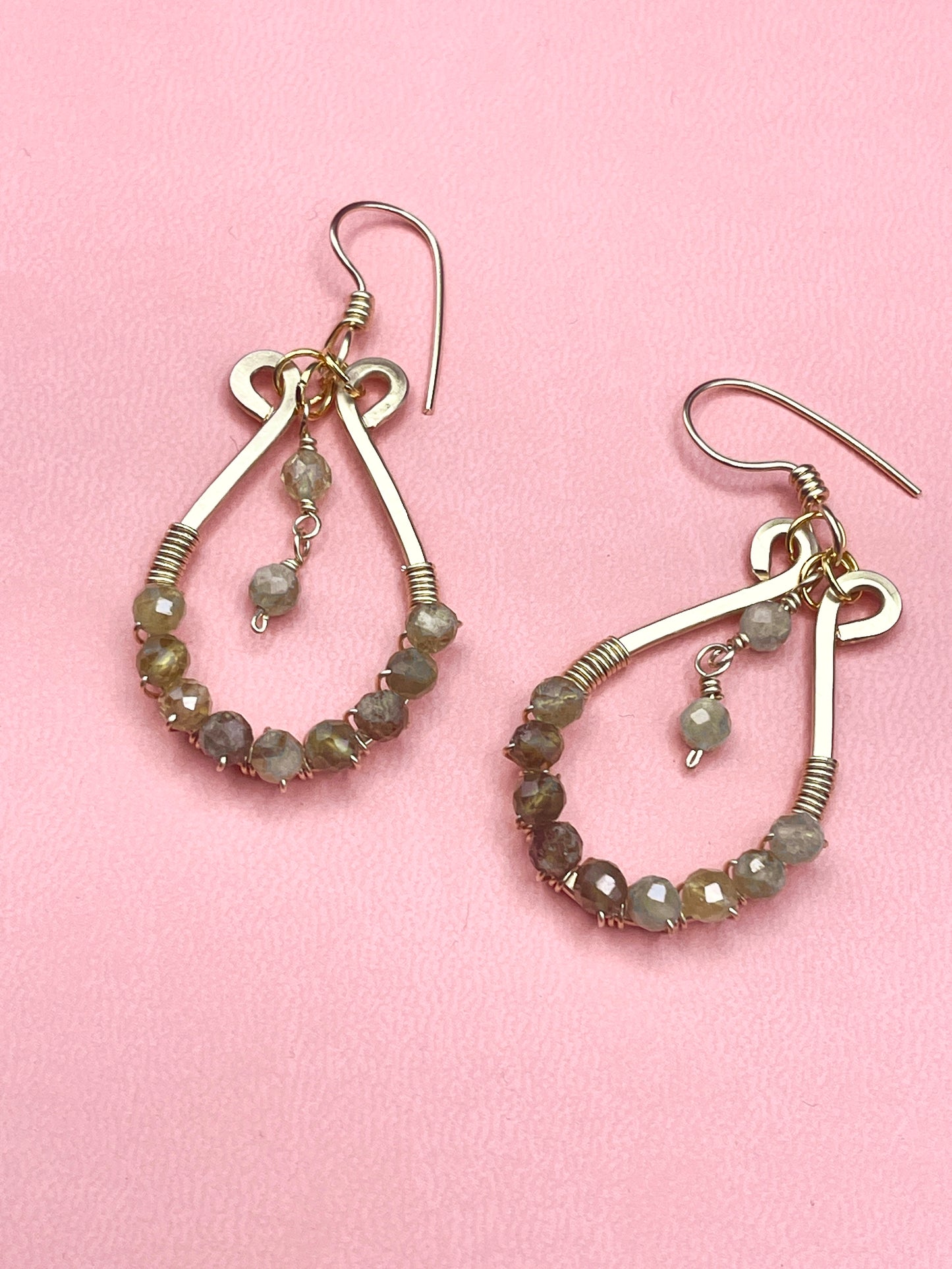 Green Garnet Brass Drop Earrings "Embellished Collection"
