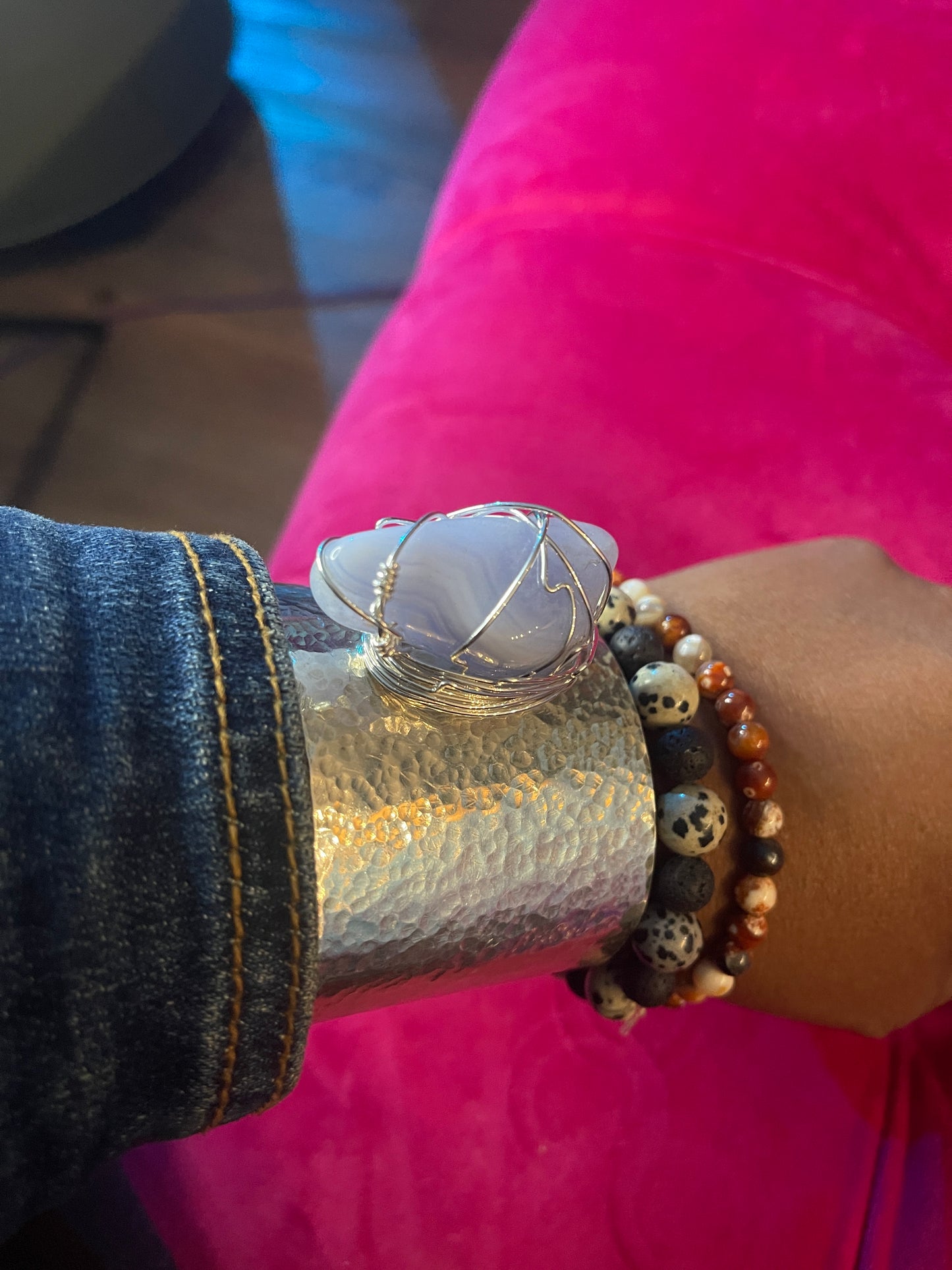 Sterling Silver and Blue Lace Agate Cuff