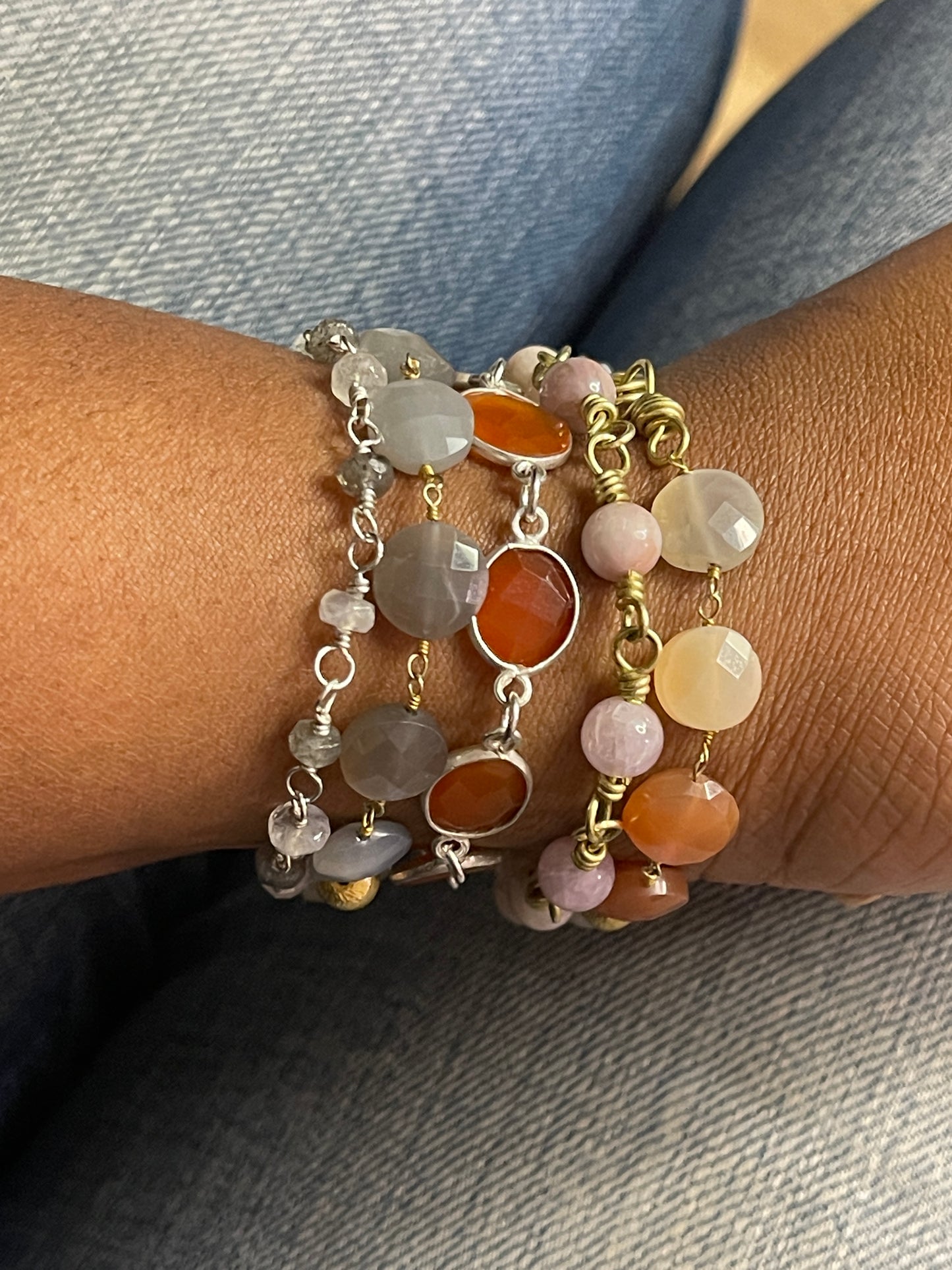Ombre Peach Moonstone Bracelet in Brass