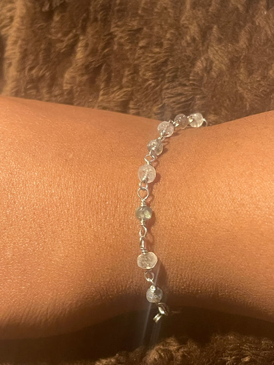 Moonstone and Labradorite Wrapped Chain Bracelet