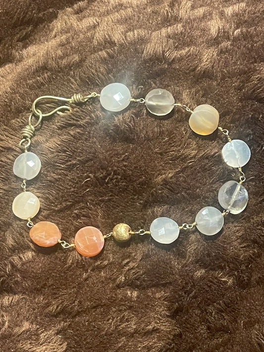 Ombre Peach Moonstone Bracelet in Brass