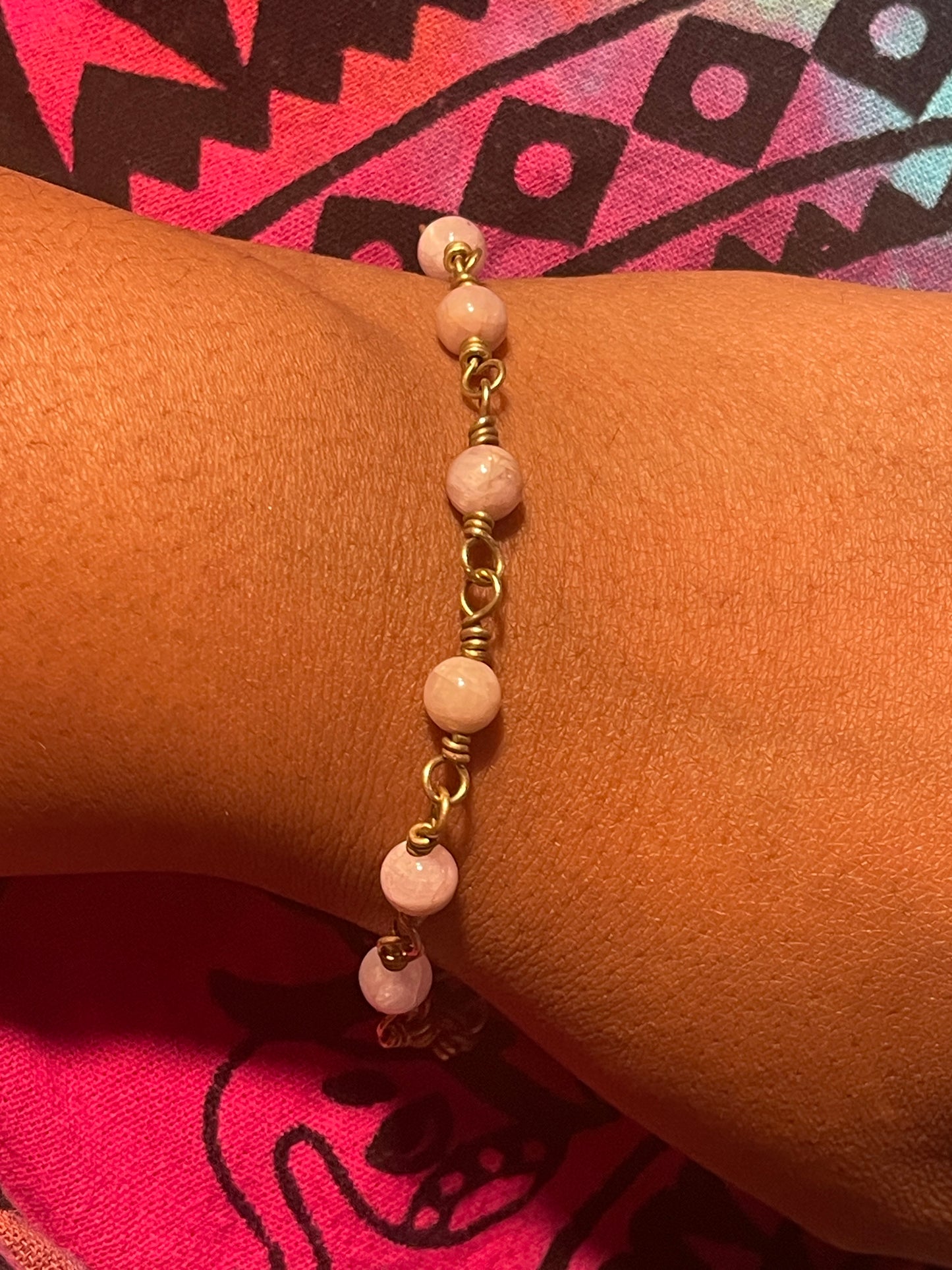 Kunzite and Brass Bracelet