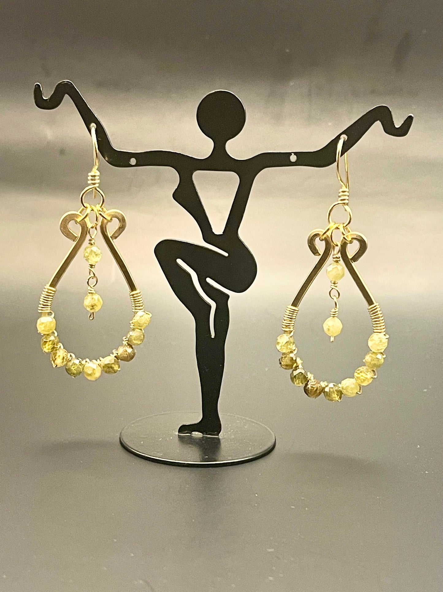 Green Garnet Brass Drop Earrings "Embellished Collection"