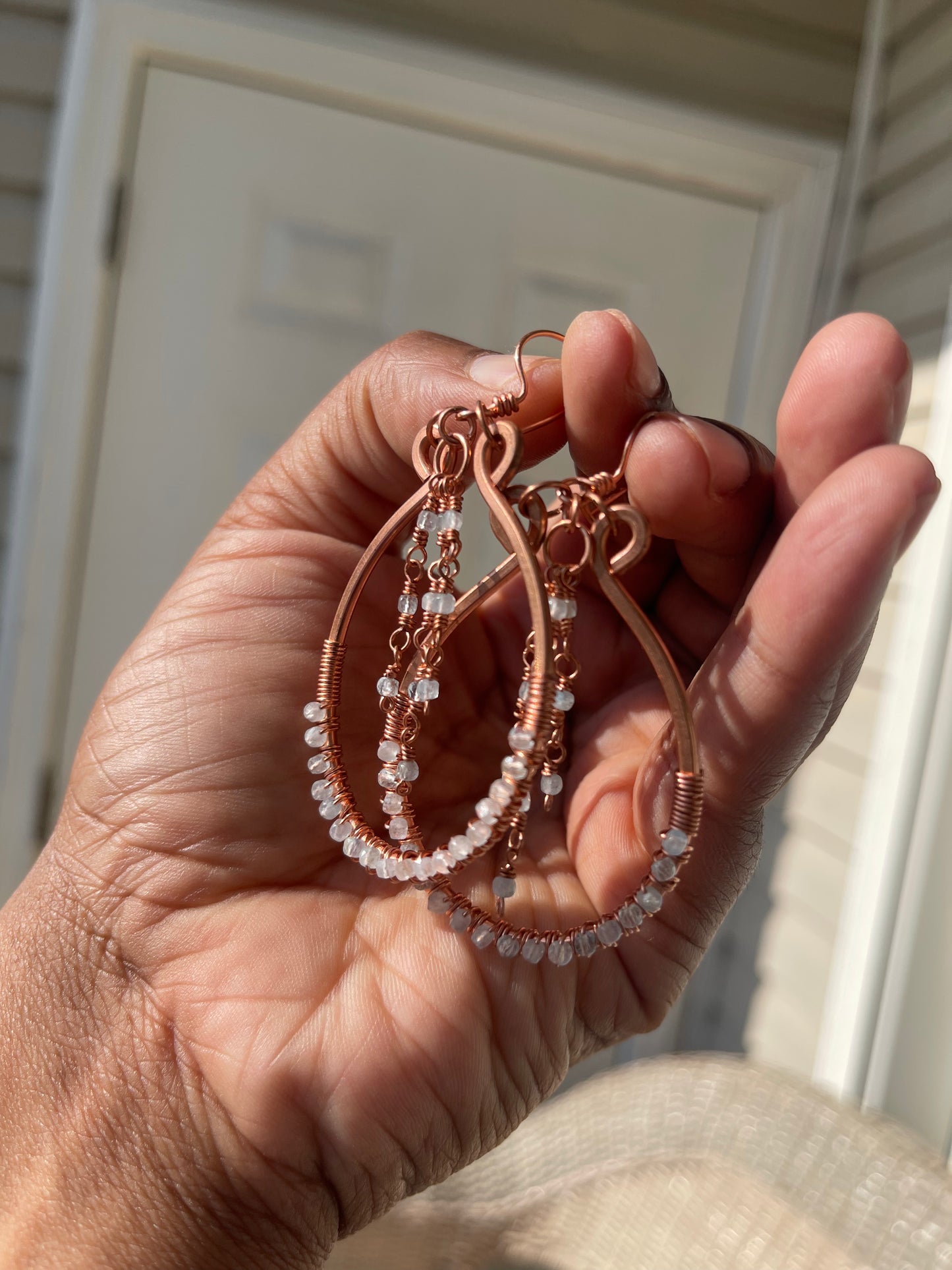 Blue Chalcedony and Copper Teardrop Hoops