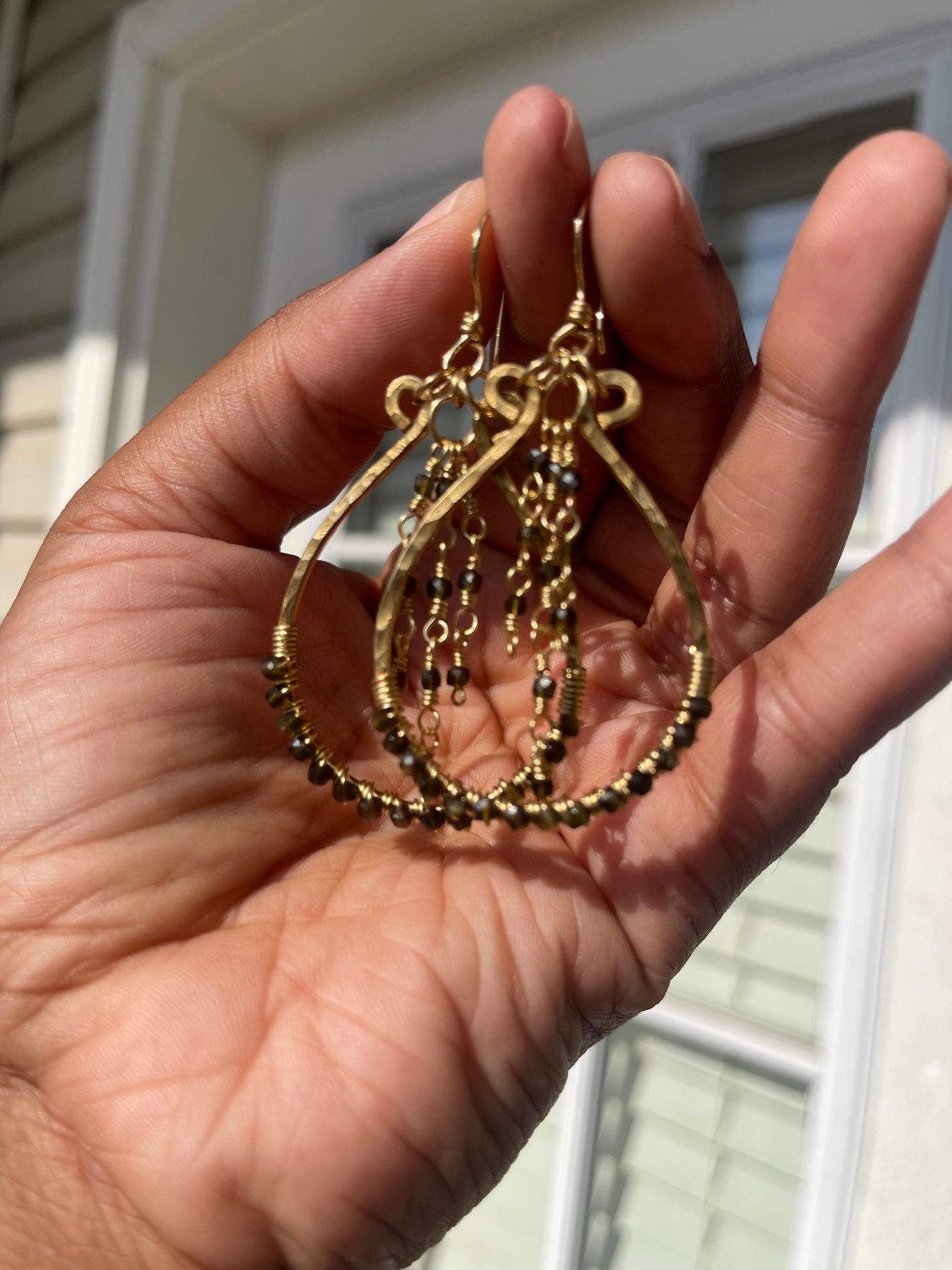 Gold Sheen Obsidian Teardrop Hoop Earrings