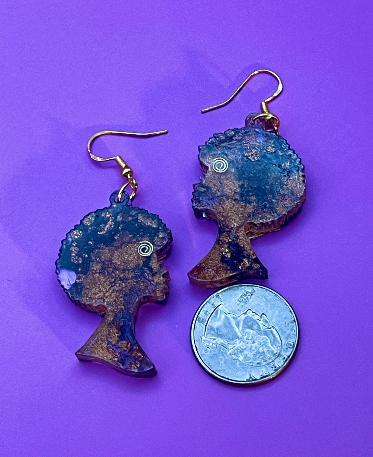 “Crowned in Bloom” + “Crowned in Gold” Afro Goddess Earrings (display large and small sizes)